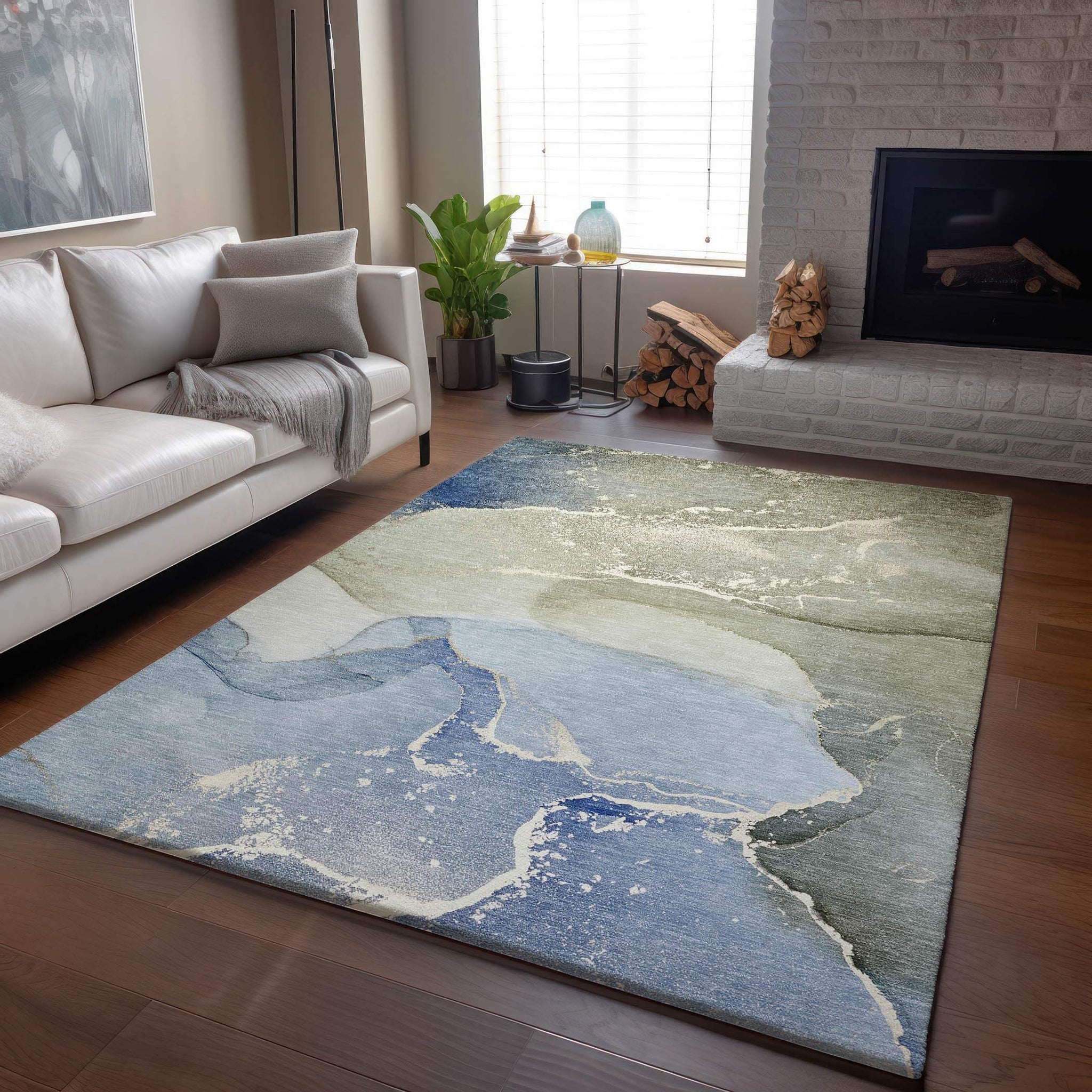 5' X 8' Blue Gray And Ivory Abstract Washable Area Rug With UV Protection - HomeRoots - Flyclothing LLC