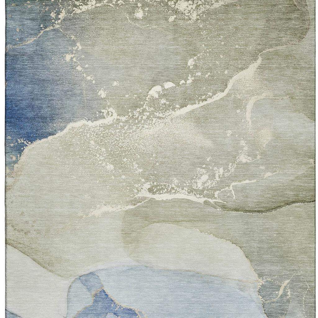 5' X 8' Blue Gray And Ivory Abstract Washable Area Rug With UV Protection - HomeRoots - Flyclothing LLC