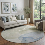 8' Blue Gray And Ivory Abstract Washable Round Rug With UV Protection - HomeRoots - Flyclothing LLC