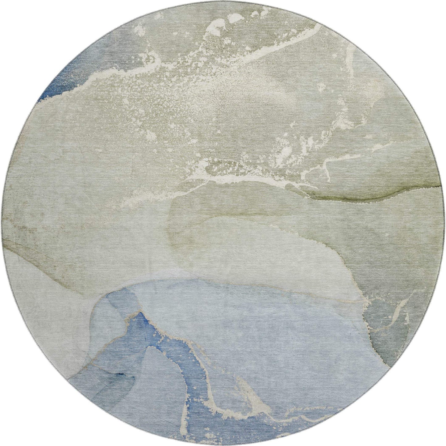 8' Blue Gray And Ivory Abstract Washable Round Rug With UV Protection - HomeRoots - Flyclothing LLC