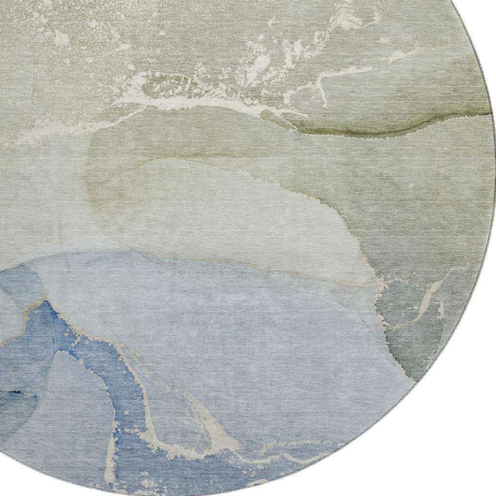 8' Blue Gray And Ivory Abstract Washable Round Rug With UV Protection - HomeRoots - Flyclothing LLC