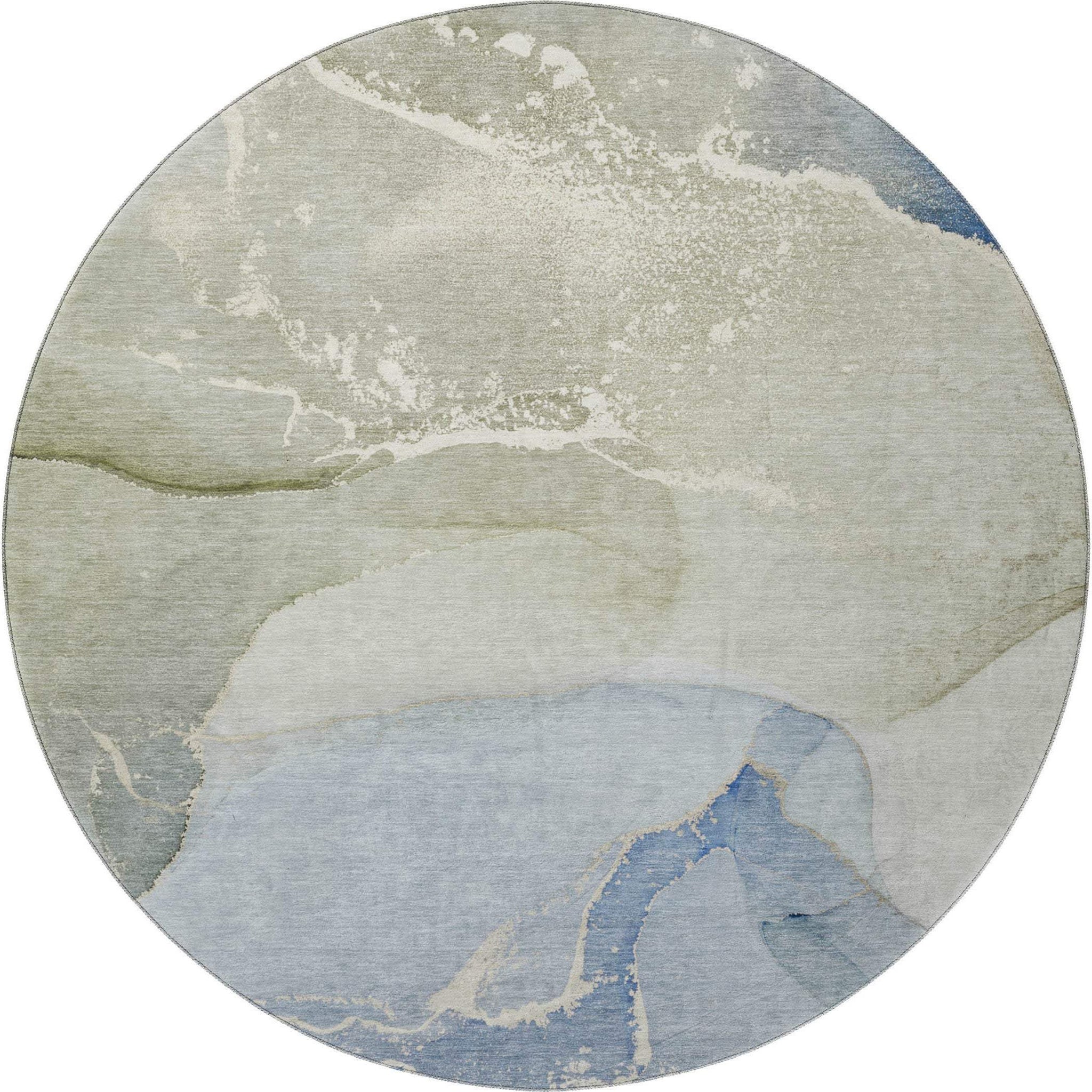 8' Blue Gray And Ivory Abstract Washable Round Rug With UV Protection - HomeRoots - Flyclothing LLC