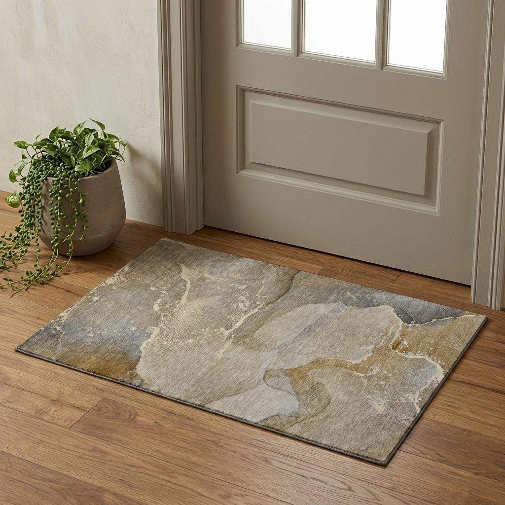 3' X 5' Brown Gray And Ivory Abstract Washable Area Rug With UV Protection - HomeRoots - Flyclothing LLC