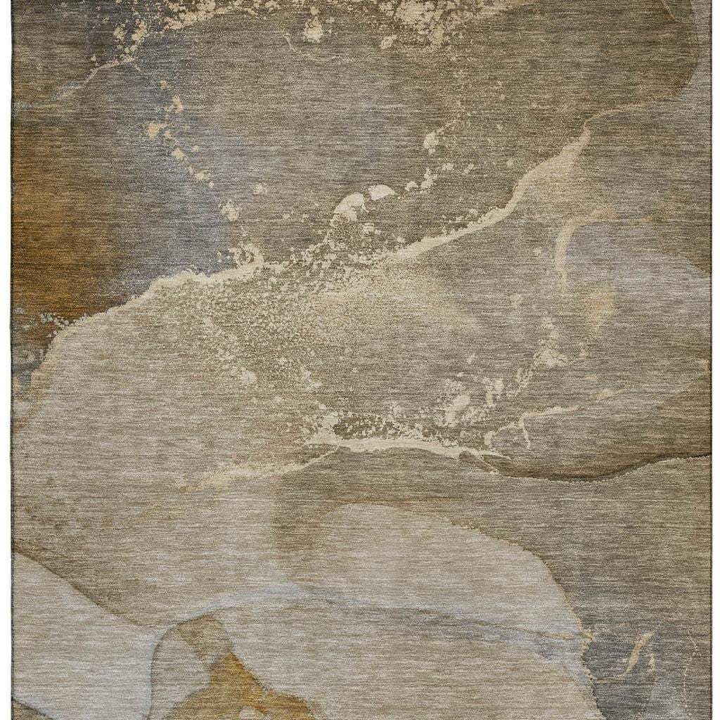 3' X 5' Brown Gray And Ivory Abstract Washable Area Rug With UV Protection - HomeRoots - Flyclothing LLC