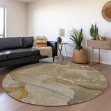 8' Brown Gray And Ivory Abstract Washable Round Rug With UV Protection - HomeRoots - Flyclothing LLC