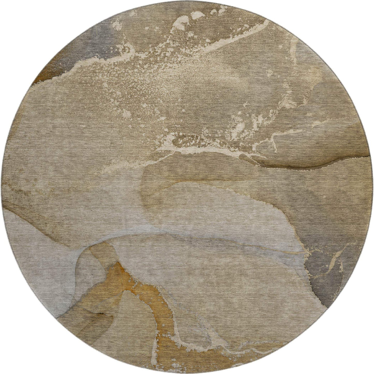 8' Brown Gray And Ivory Abstract Washable Round Rug With UV Protection - HomeRoots - Flyclothing LLC