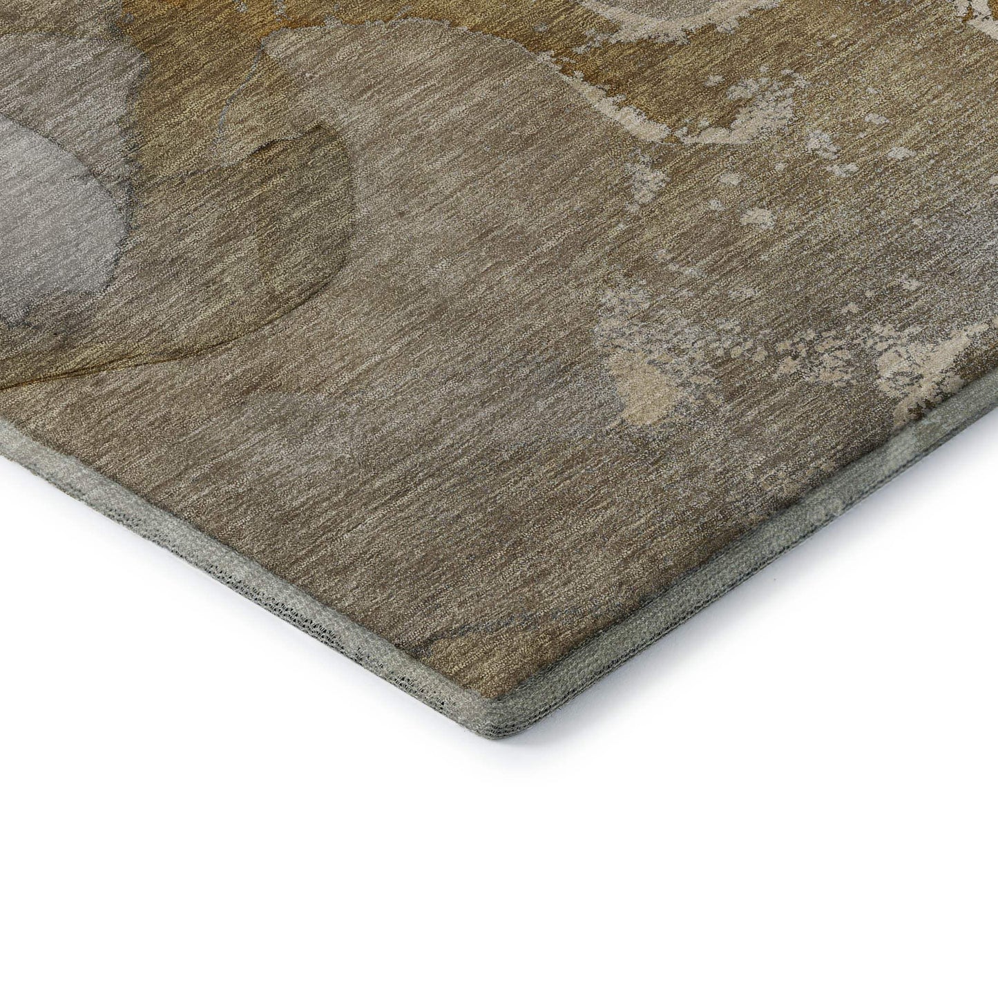 8' Brown Gray And Ivory Abstract Washable Round Rug With UV Protection - HomeRoots - Flyclothing LLC