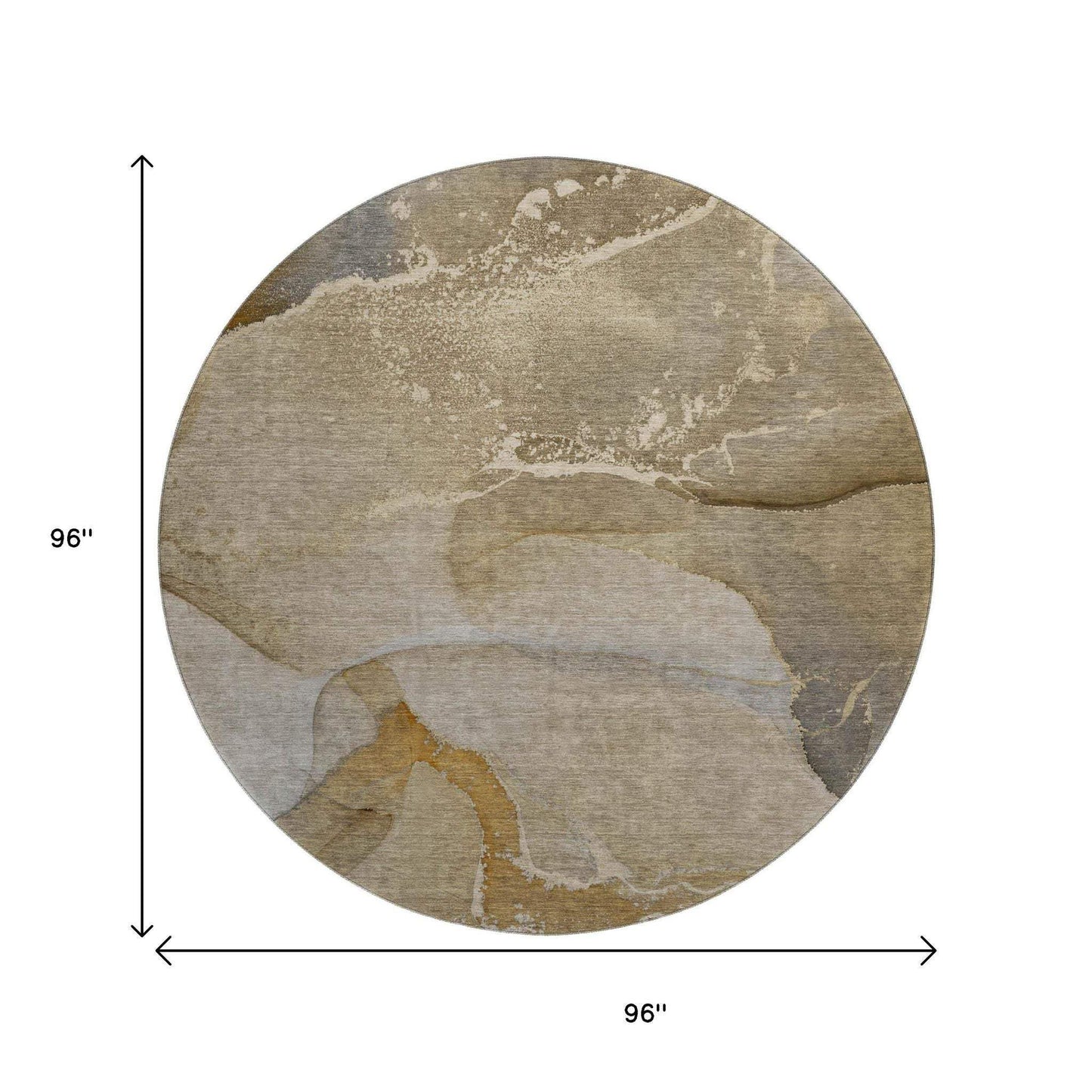 8' Brown Gray And Ivory Abstract Washable Round Rug With UV Protection - HomeRoots - Flyclothing LLC