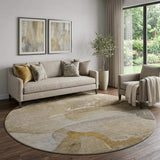 8' Brown Gray And Ivory Abstract Washable Round Rug With UV Protection - HomeRoots - Flyclothing LLC