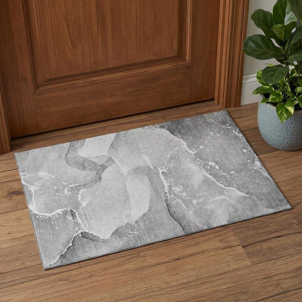 3' X 5' Gray And Ivory Abstract Washable Area Rug With UV Protection - HomeRoots - Flyclothing LLC