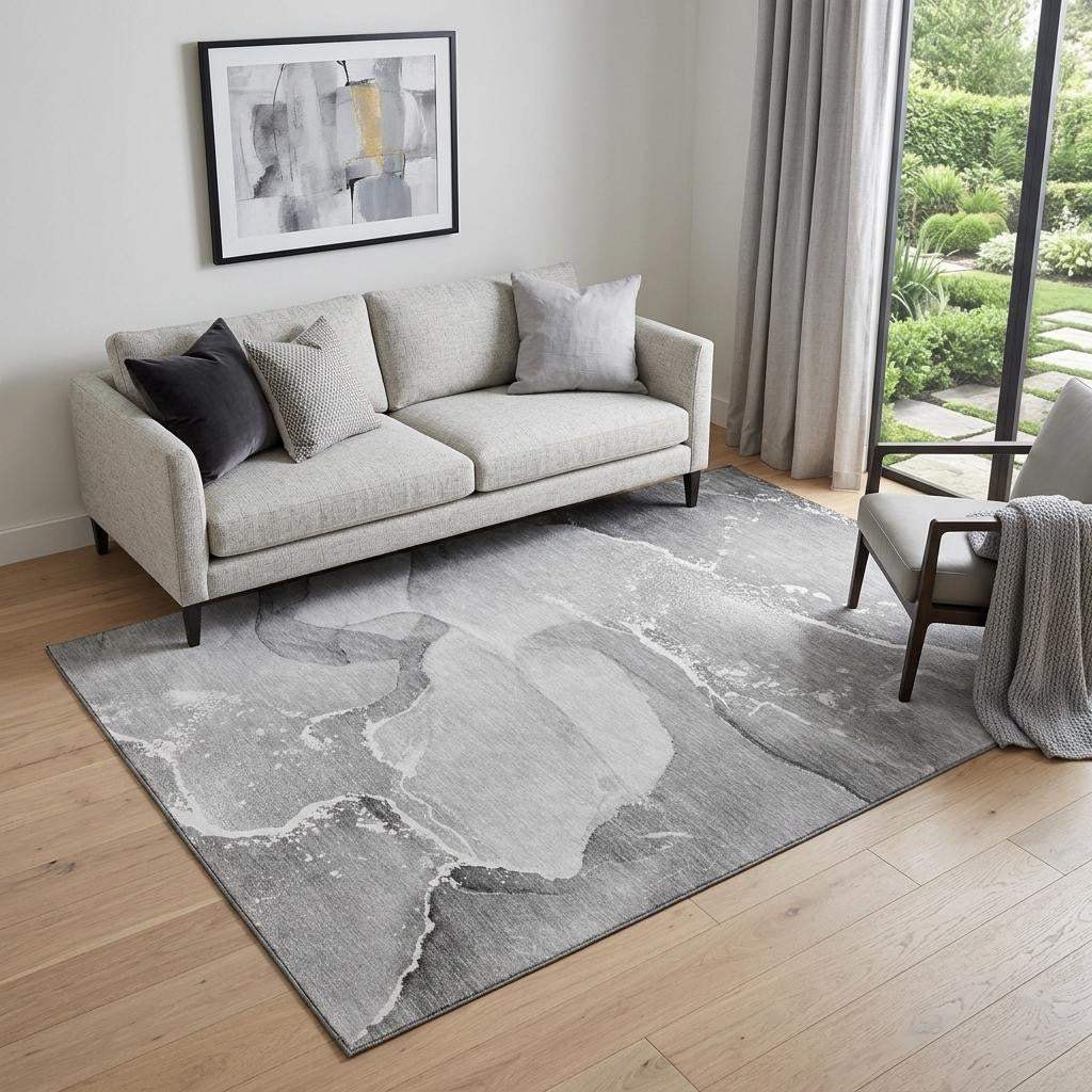 5' X 8' Gray And Ivory Abstract Washable Area Rug With UV Protection - HomeRoots - Flyclothing LLC