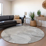 8' Gray And Ivory Abstract Washable Round Rug With UV Protection - HomeRoots - Flyclothing LLC