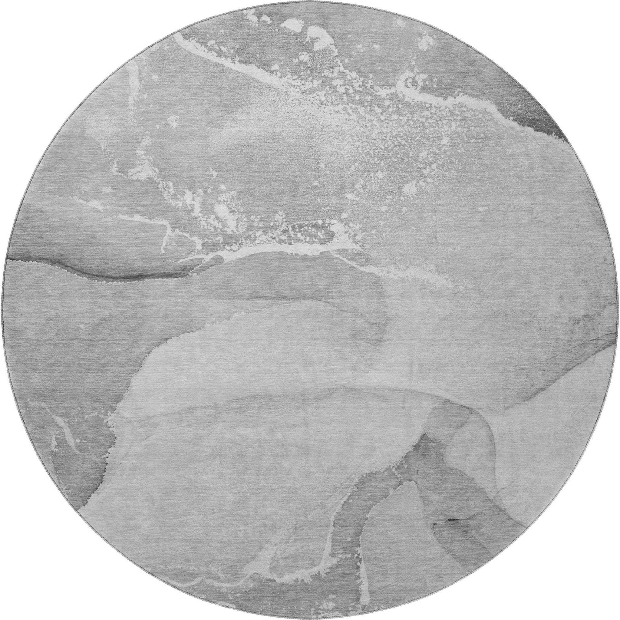 8' Gray And Ivory Abstract Washable Round Rug With UV Protection - HomeRoots - Flyclothing LLC