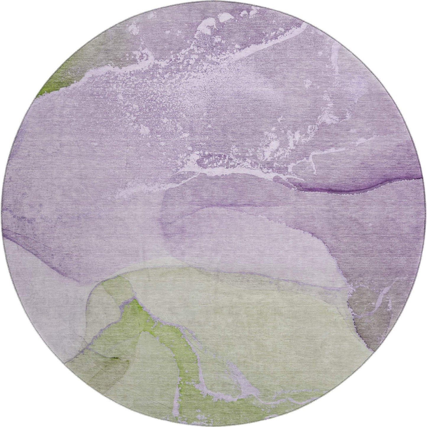 8' Purple Green And Ivory Abstract Washable Round Rug With UV Protection - HomeRoots - Flyclothing LLC