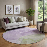 8' Purple Green And Ivory Abstract Washable Round Rug With UV Protection - HomeRoots - Flyclothing LLC