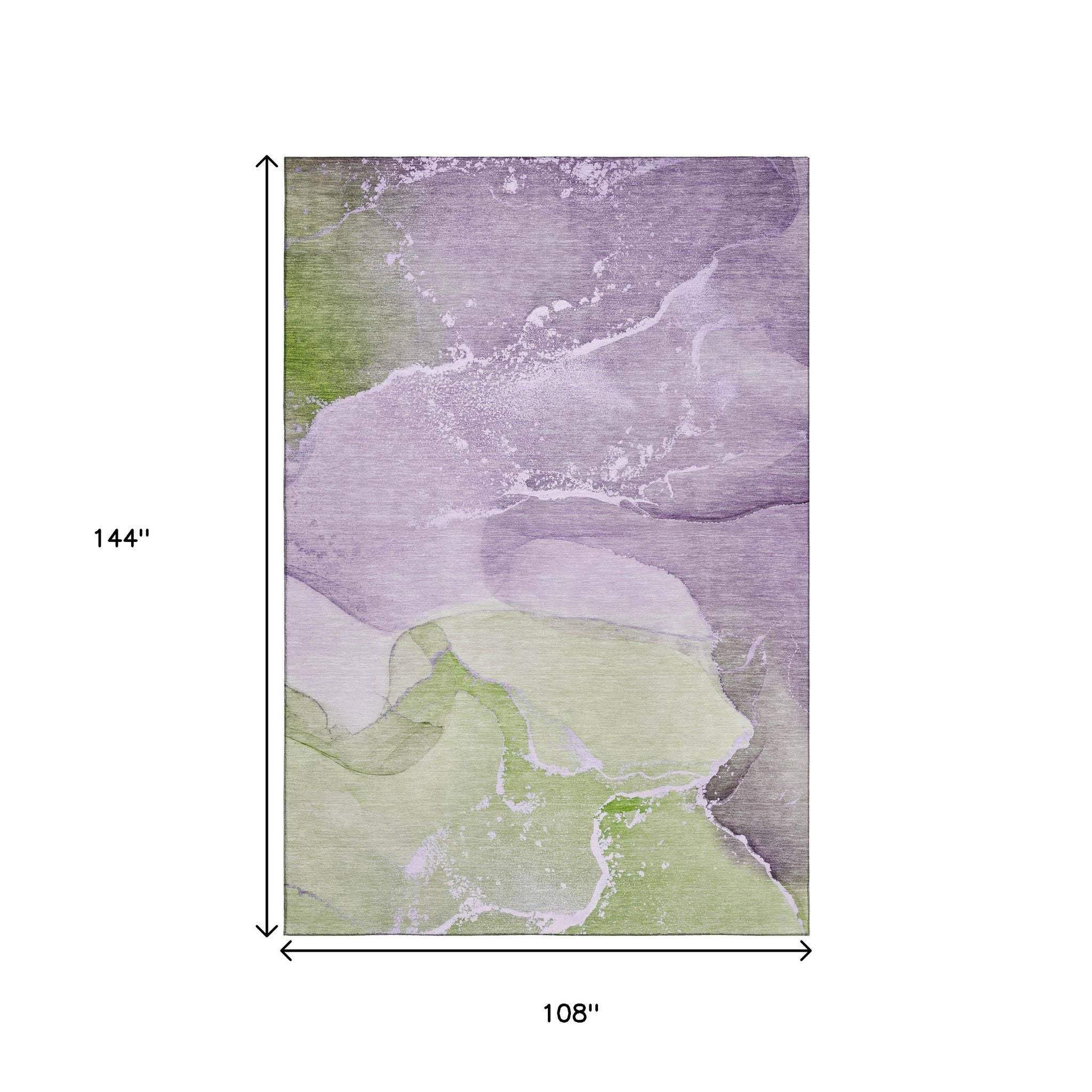 9' X 12' Purple Green And Ivory Abstract Washable Area Rug With UV Protection - HomeRoots - Flyclothing LLC