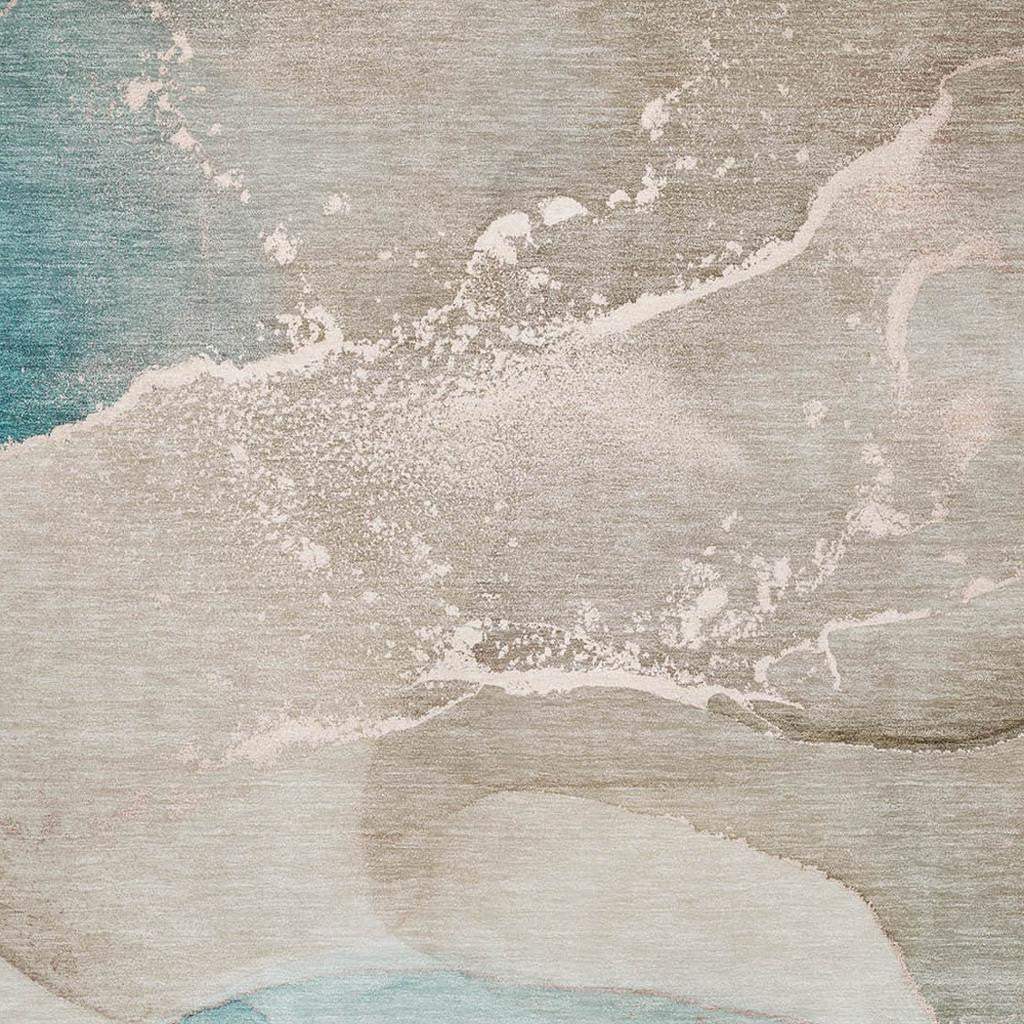 3' X 5' Teal Beige And Ivory Abstract Washable Area Rug With UV Protection - HomeRoots - Flyclothing LLC