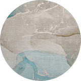 8' Teal Beige And Ivory Abstract Washable Round Rug With UV Protection - HomeRoots - Flyclothing LLC