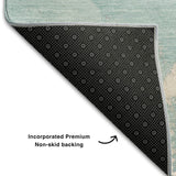 8' Teal Beige And Ivory Abstract Washable Round Rug With UV Protection - HomeRoots - Flyclothing LLC