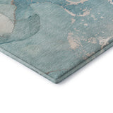 8' Teal Beige And Ivory Abstract Washable Round Rug With UV Protection - HomeRoots - Flyclothing LLC