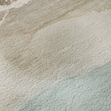 8' Teal Beige And Ivory Abstract Washable Round Rug With UV Protection - HomeRoots - Flyclothing LLC