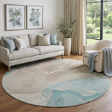 8' Teal Beige And Ivory Abstract Washable Round Rug With UV Protection - HomeRoots - Flyclothing LLC