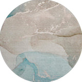 8' Teal Beige And Ivory Abstract Washable Round Rug With UV Protection - HomeRoots - Flyclothing LLC