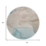 8' Teal Beige And Ivory Abstract Washable Round Rug With UV Protection - HomeRoots - Flyclothing LLC