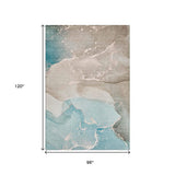 8' X 10' Teal Beige And Ivory Abstract Washable Area Rug With UV Protection - HomeRoots - Flyclothing LLC