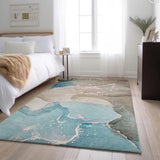 8' X 10' Teal Beige And Ivory Abstract Washable Area Rug With UV Protection - HomeRoots - Flyclothing LLC