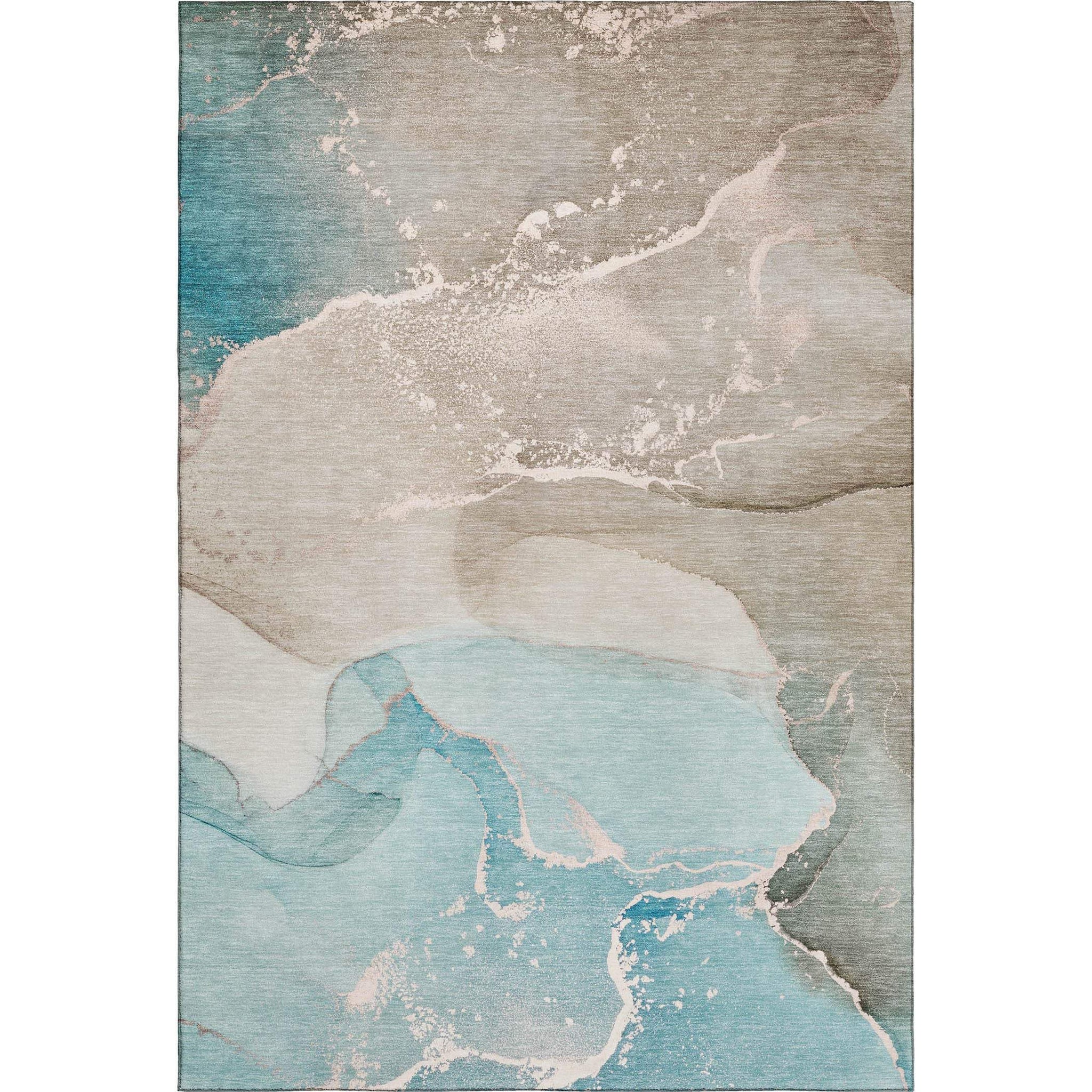 8' X 10' Teal Beige And Ivory Abstract Washable Area Rug With UV Protection - HomeRoots - Flyclothing LLC