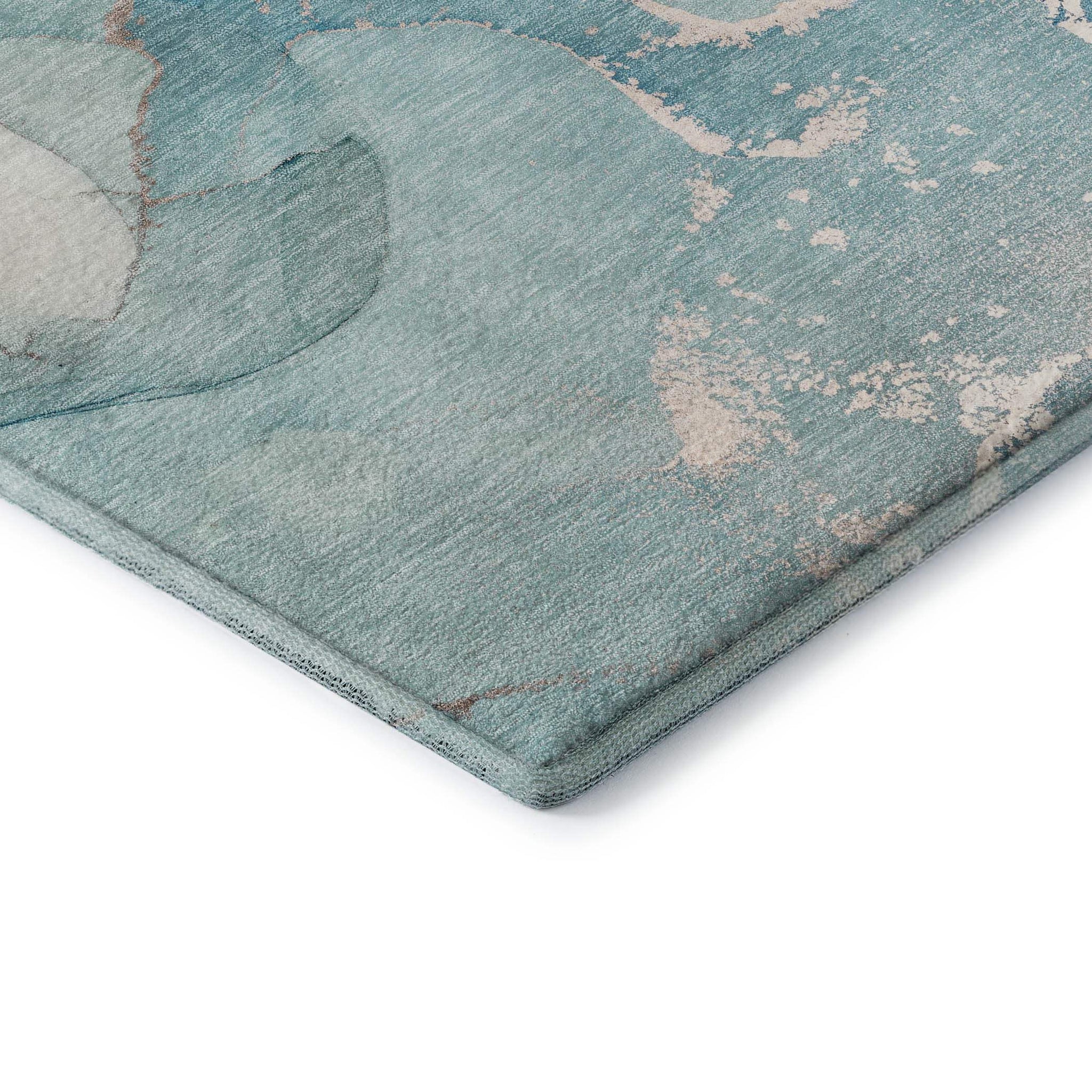 8' X 10' Teal Beige And Ivory Abstract Washable Area Rug With UV Protection - HomeRoots - Flyclothing LLC