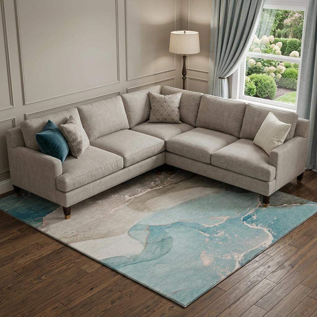 8' X 10' Teal Beige And Ivory Abstract Washable Area Rug With UV Protection - HomeRoots - Flyclothing LLC