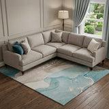 8' X 10' Teal Beige And Ivory Abstract Washable Area Rug With UV Protection - HomeRoots - Flyclothing LLC