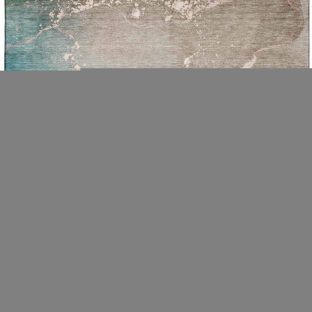 8' X 10' Teal Beige And Ivory Abstract Washable Area Rug With UV Protection - HomeRoots - Flyclothing LLC