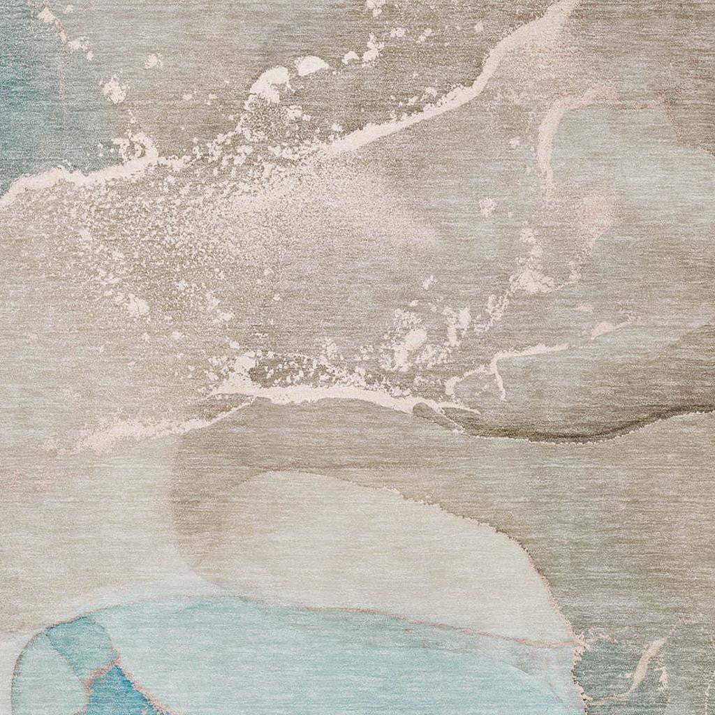 9' X 12' Teal Beige And Ivory Abstract Washable Area Rug With UV Protection - HomeRoots - Flyclothing LLC