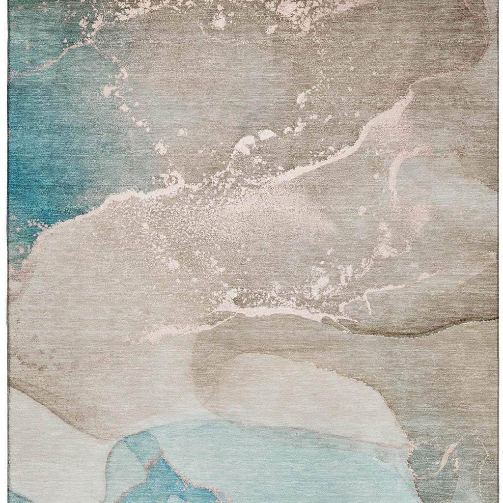 9' X 12' Teal Beige And Ivory Abstract Washable Area Rug With UV Protection - HomeRoots - Flyclothing LLC