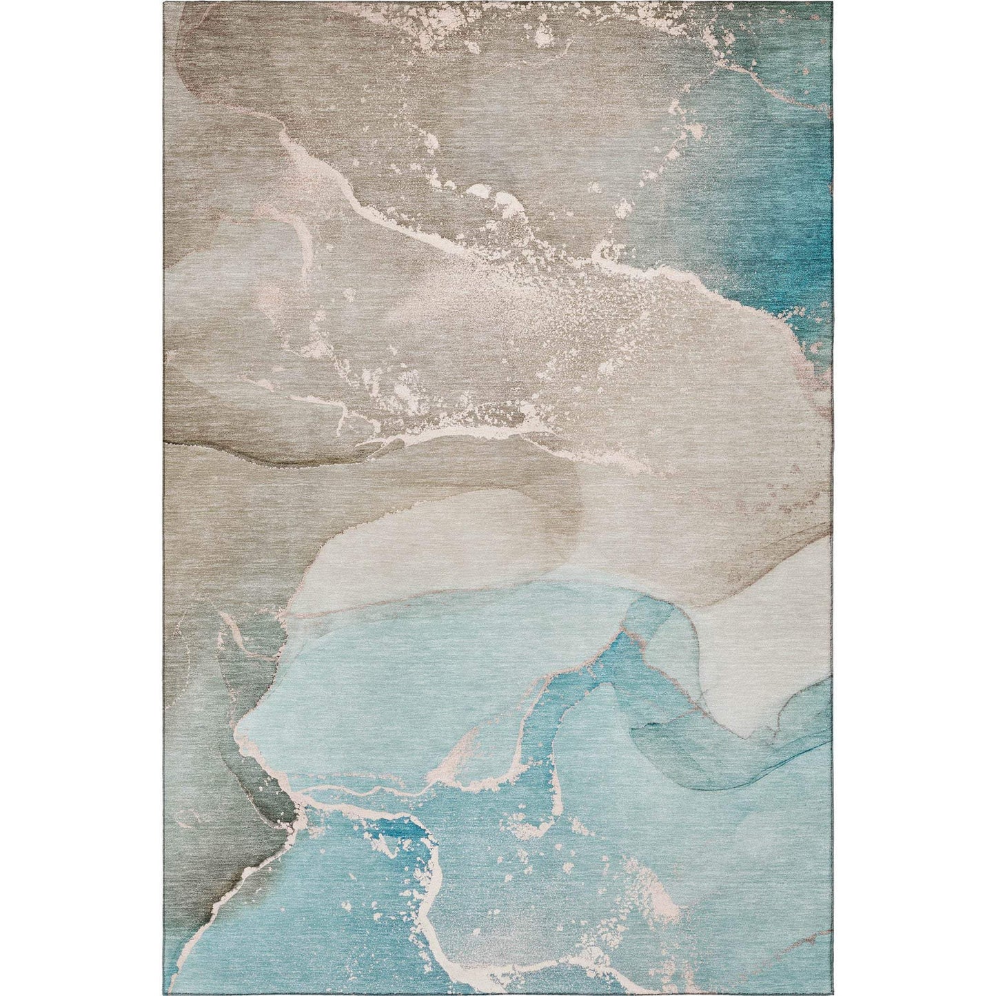 10' X 14' Teal Beige And Ivory Abstract Washable Area Rug With UV Protection - HomeRoots - Flyclothing LLC
