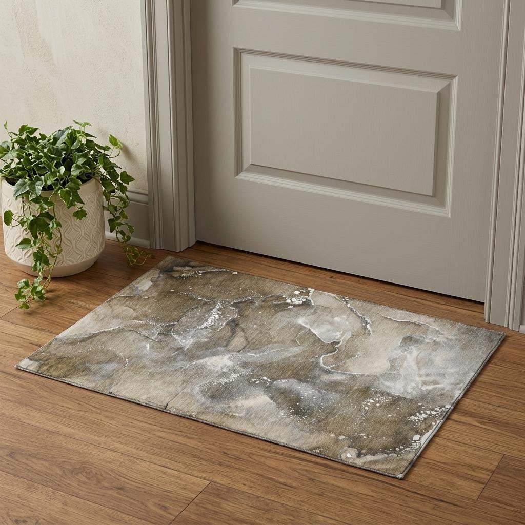 3' X 5' Brown Ivory And Gray Abstract Washable Area Rug With UV Protection - HomeRoots - Flyclothing LLC