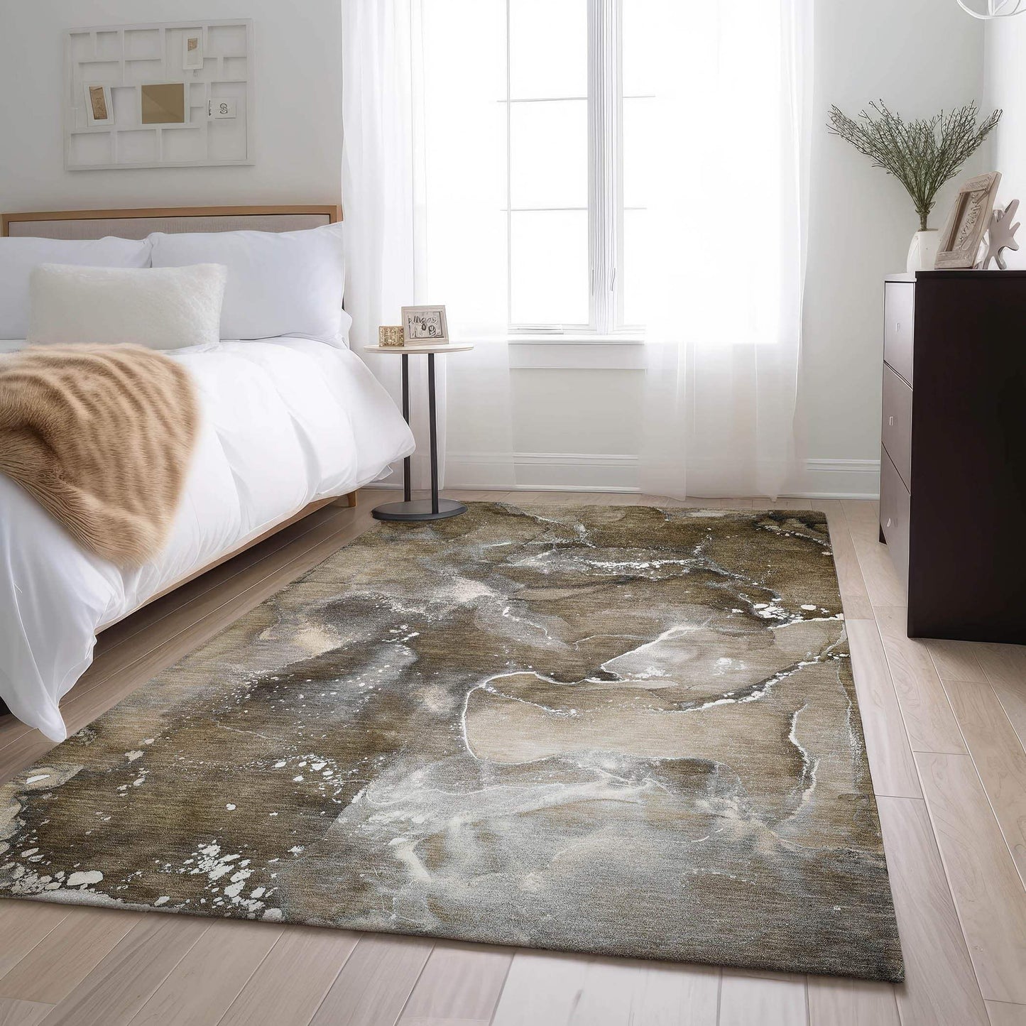 3' X 5' Brown Ivory And Gray Abstract Washable Area Rug With UV Protection - HomeRoots - Flyclothing LLC