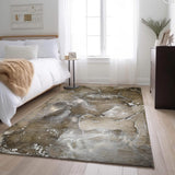 3' X 5' Brown Ivory And Gray Abstract Washable Area Rug With UV Protection - HomeRoots - Flyclothing LLC