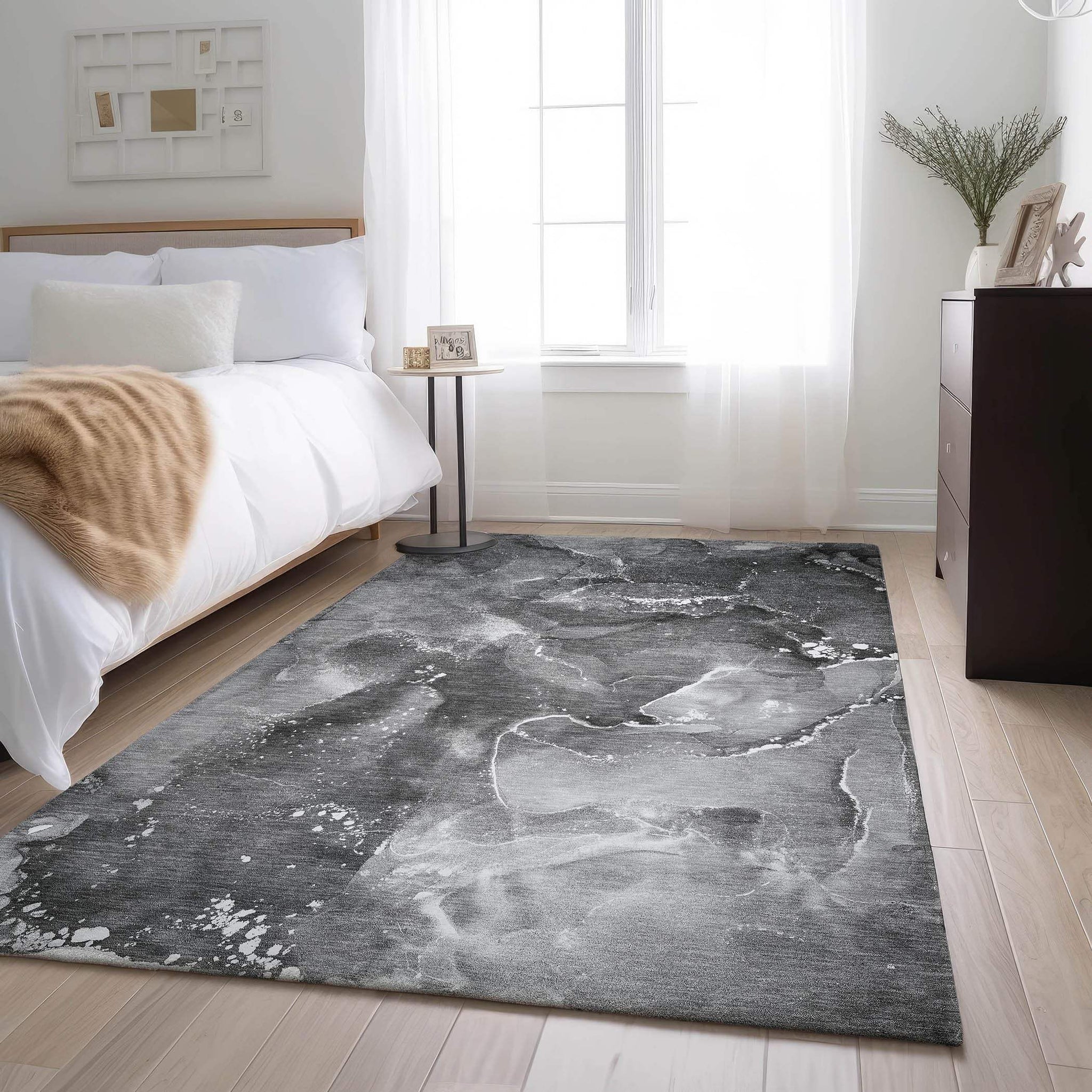 3' X 5' Gray And Ivory Abstract Washable Area Rug With UV Protection - HomeRoots - Flyclothing LLC