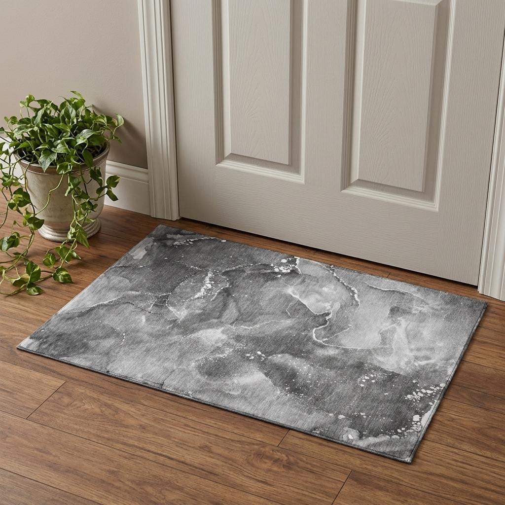3' X 5' Gray And Ivory Abstract Washable Area Rug With UV Protection - HomeRoots - Flyclothing LLC