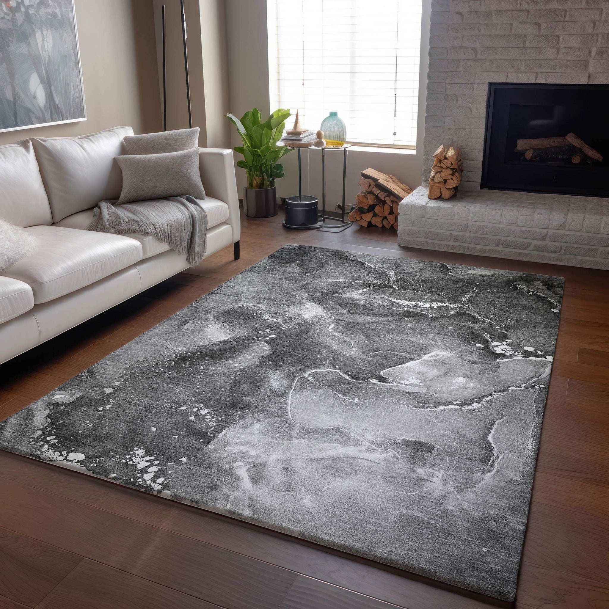3' X 5' Gray And Ivory Abstract Washable Area Rug With UV Protection - HomeRoots - Flyclothing LLC