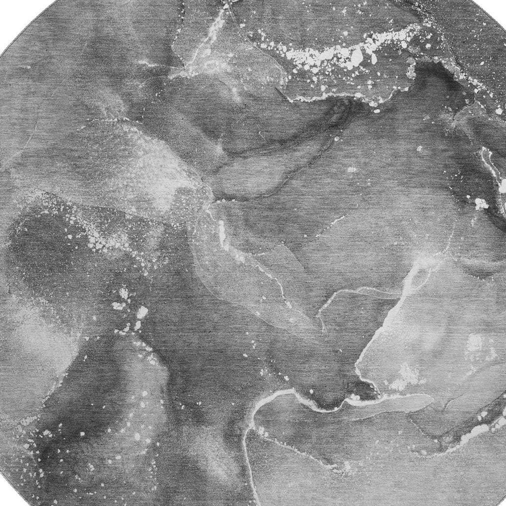 8' Gray And Ivory Abstract Washable Round Rug With UV Protection - HomeRoots - Flyclothing LLC