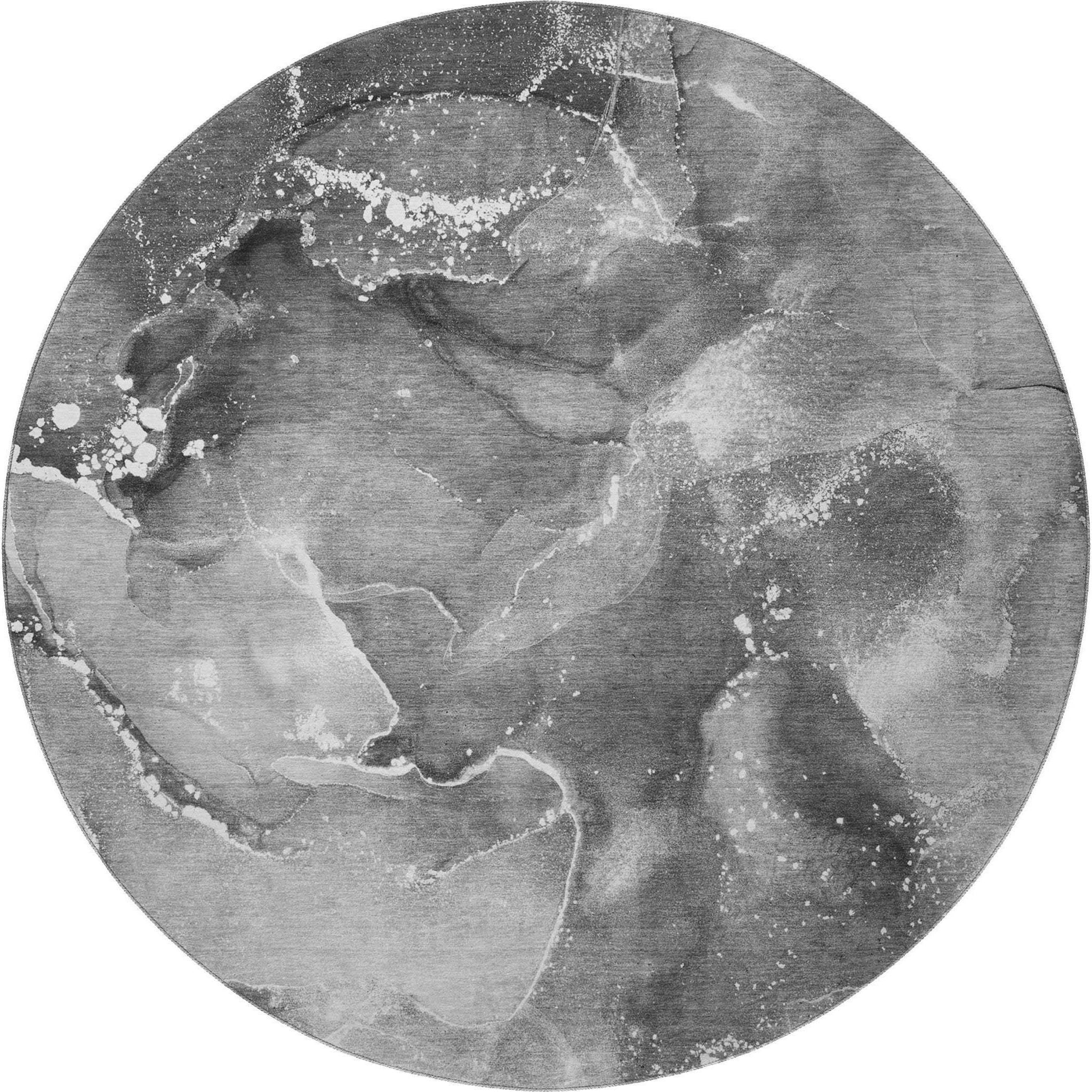 8' Gray And Ivory Abstract Washable Round Rug With UV Protection - HomeRoots - Flyclothing LLC