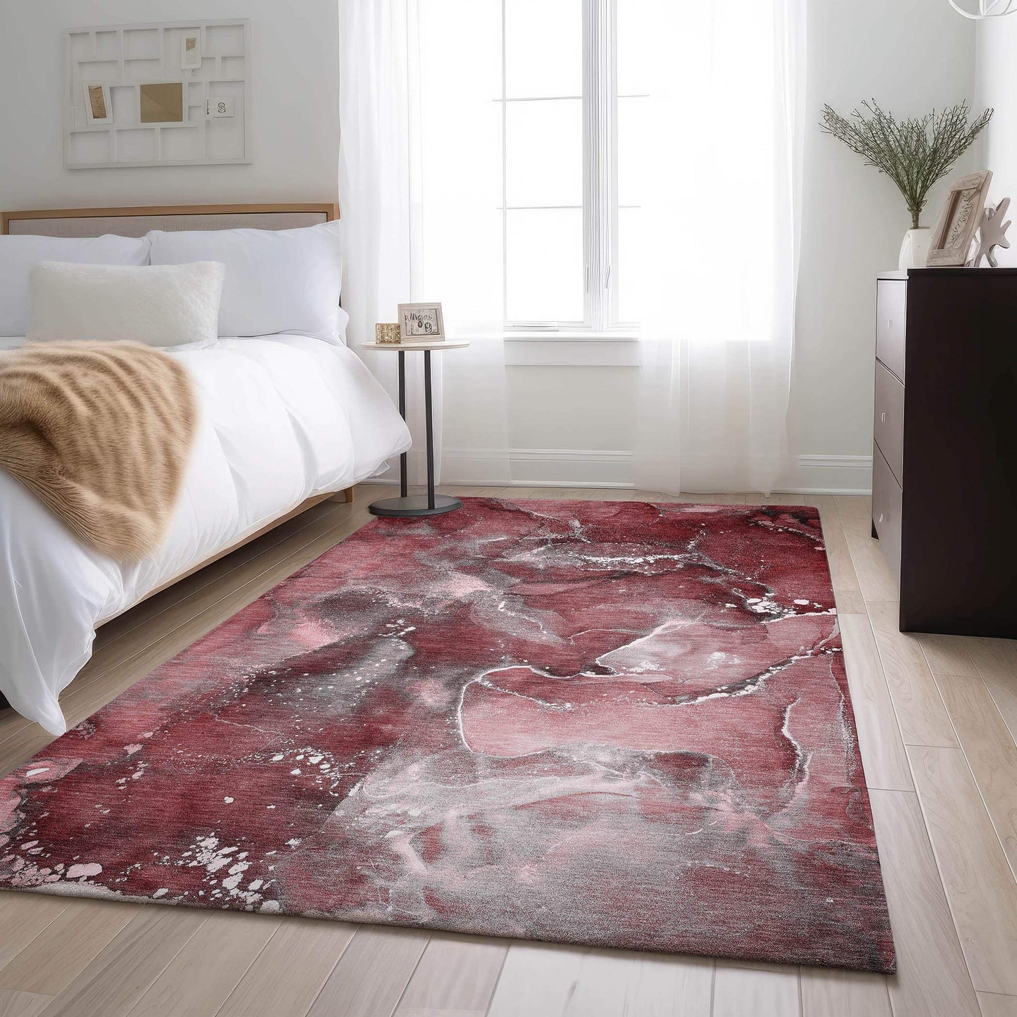 3' X 5' Merlot And Ivory Abstract Washable Area Rug With UV Protection - HomeRoots - Flyclothing LLC