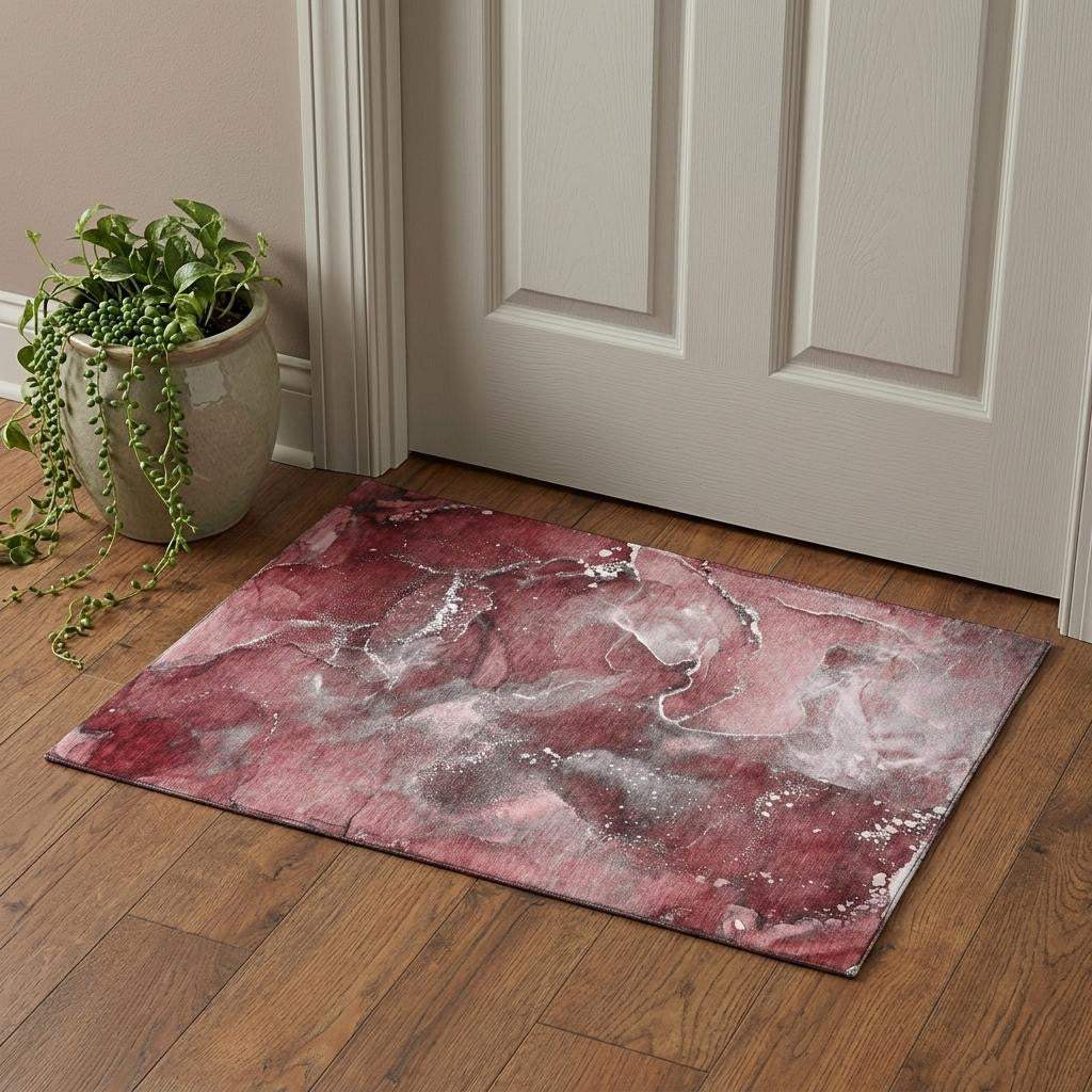 3' X 5' Merlot And Ivory Abstract Washable Area Rug With UV Protection - HomeRoots - Flyclothing LLC