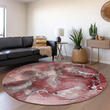 8' Merlot And Ivory Abstract Washable Round Rug With UV Protection - HomeRoots - Flyclothing LLC