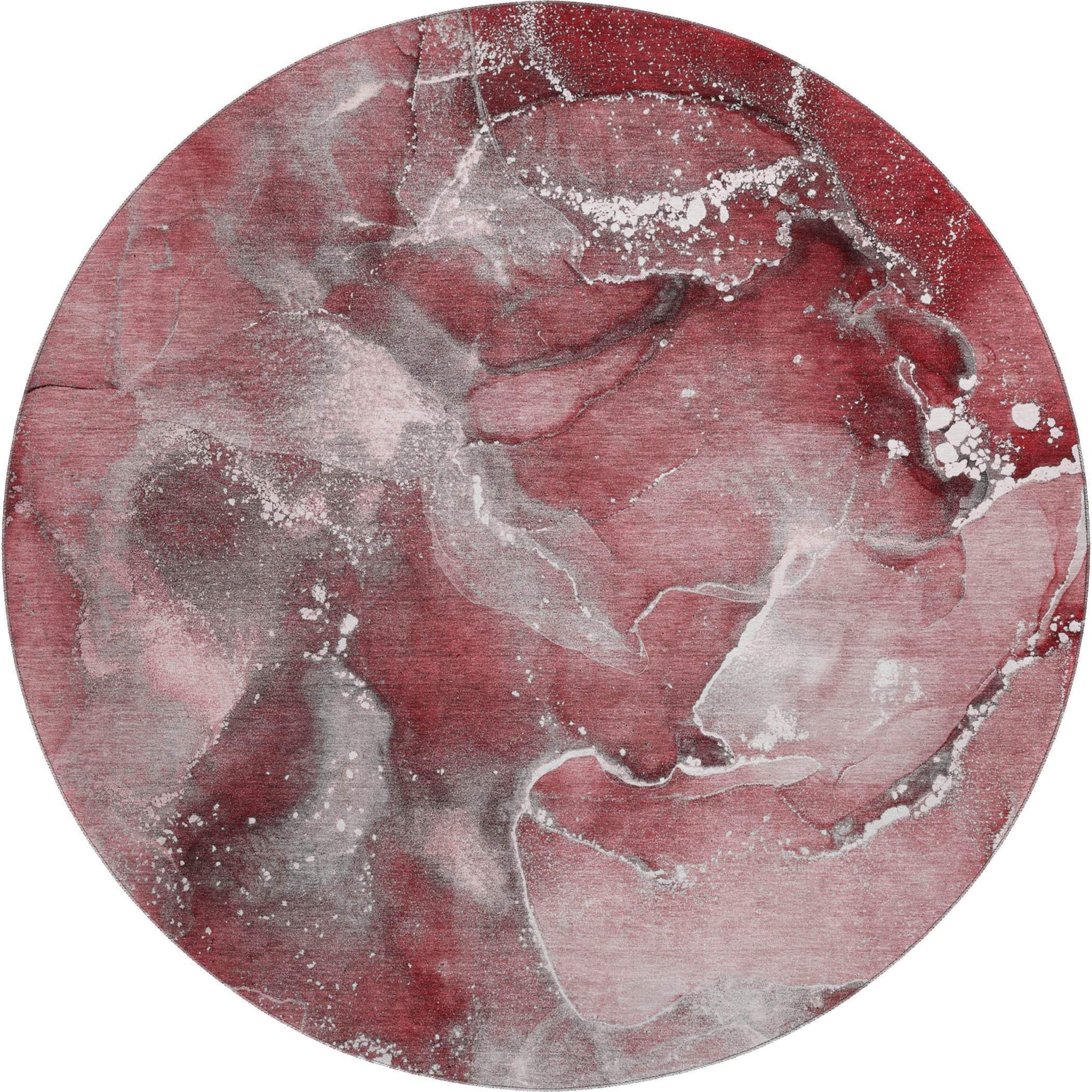 8' Merlot And Ivory Abstract Washable Round Rug With UV Protection - HomeRoots - Flyclothing LLC